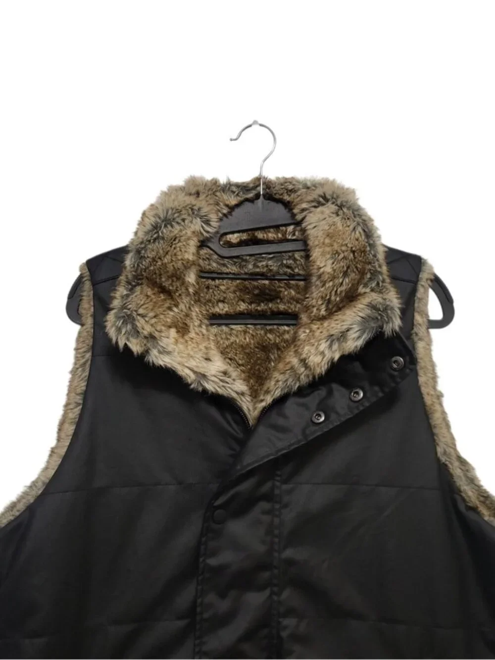 Tuckernuck Emilia Black Waxed Reversible Vest Faux Fur Sleeveless Jacket